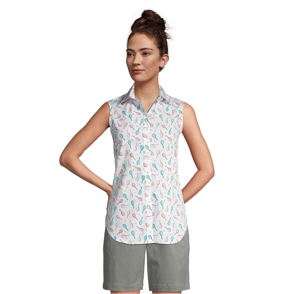 Lands' End Sleeveless Button-Down Top Tropical Vacation Summer - Picture 7 of 8